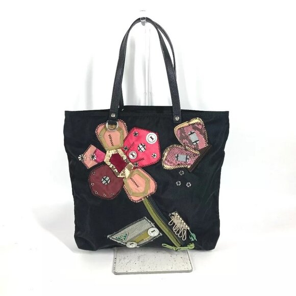 PRADA Embroidery Flower Hardware Flower Shoulder Bag Hand Bag Tote Bag - Picture 1 of 14
